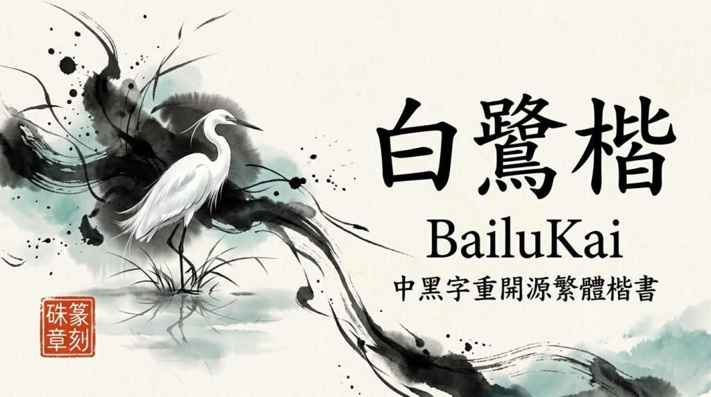 原俠正楷（GuanKiapTsingKhai）預設為標準 Regular 字重，在標題排版、印刷標註或高解析度螢幕閱讀時略顯偏細。**白鷺楷（BailuKai Medium）** 旨在提供穩定、清晰且骨架勻稱的 Medium 字重楷體。透過專屬設計的 Python 建置流水線，在 FontForge 中對字形輪廓進行等距增粗（`changeWeight(12)`，相當於筆畫單邊 +6 輪廓膨脹），使其視覺字重與「霞鶩文楷 Medium」達到高度一致性。